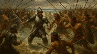 1521年マクタン島の戦いでラプラプ軍に討たれるマゼラン艦隊長